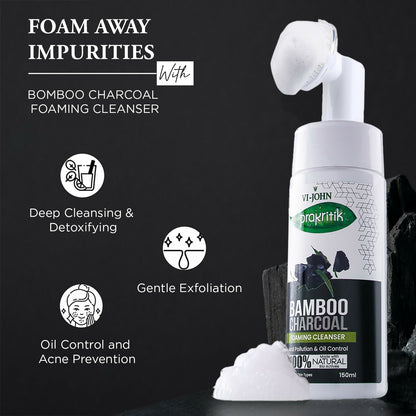 VI-JOHN Prakritik Bamboo Charcoal geling , Removes Tan, 100% Natural Bio Actives Face Wash