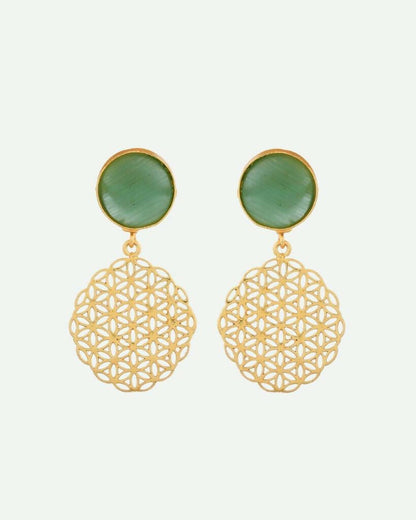 VOJ One Gram Gold-Polished Teal Colored Stone Studded Earrings