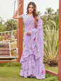Tikhi Imli Printed Ruffle Saree With Mirror Embroidered Work Blouse