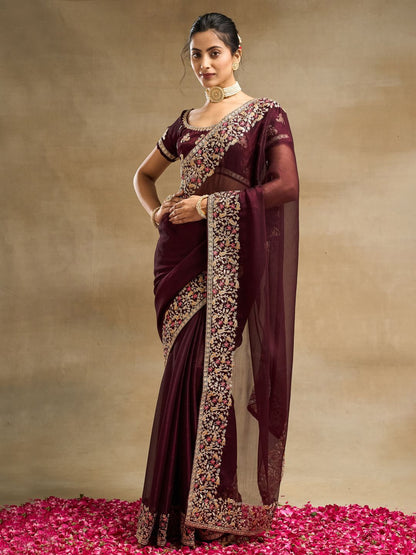 kasee Solid Embroidered Saree
