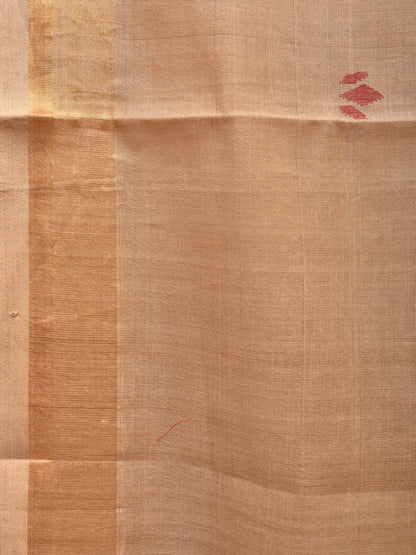 Fawn Khadi Cotton Handloom Saree with Plants Pallu Design - Global Threads