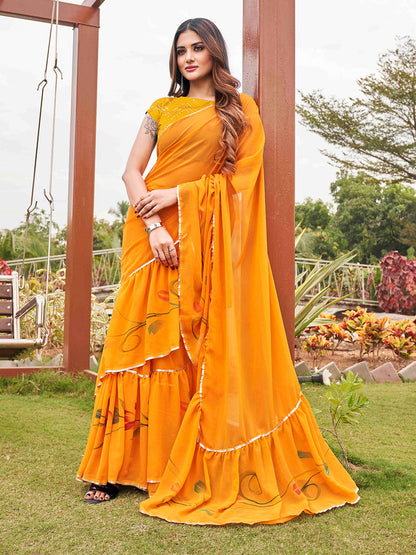 Tikhi Imli Mustard Yellow Gotta Patti Ruffles Saree