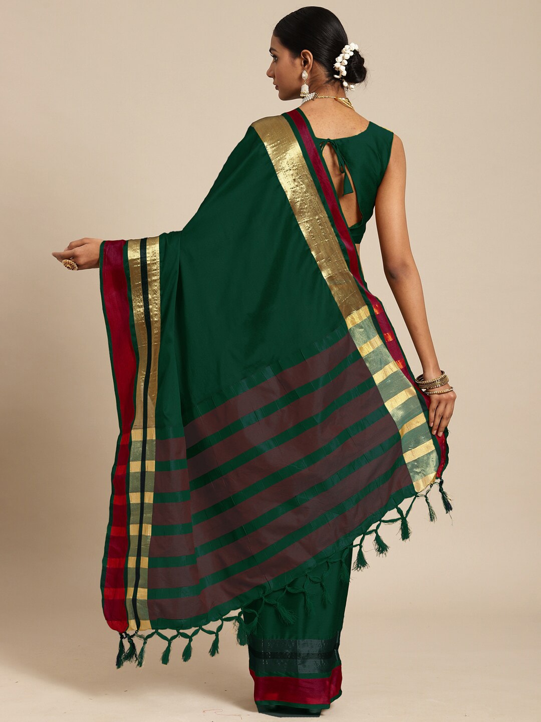 Saree Mall Green & Maroon Zari Silk Blend Uppada Sarees