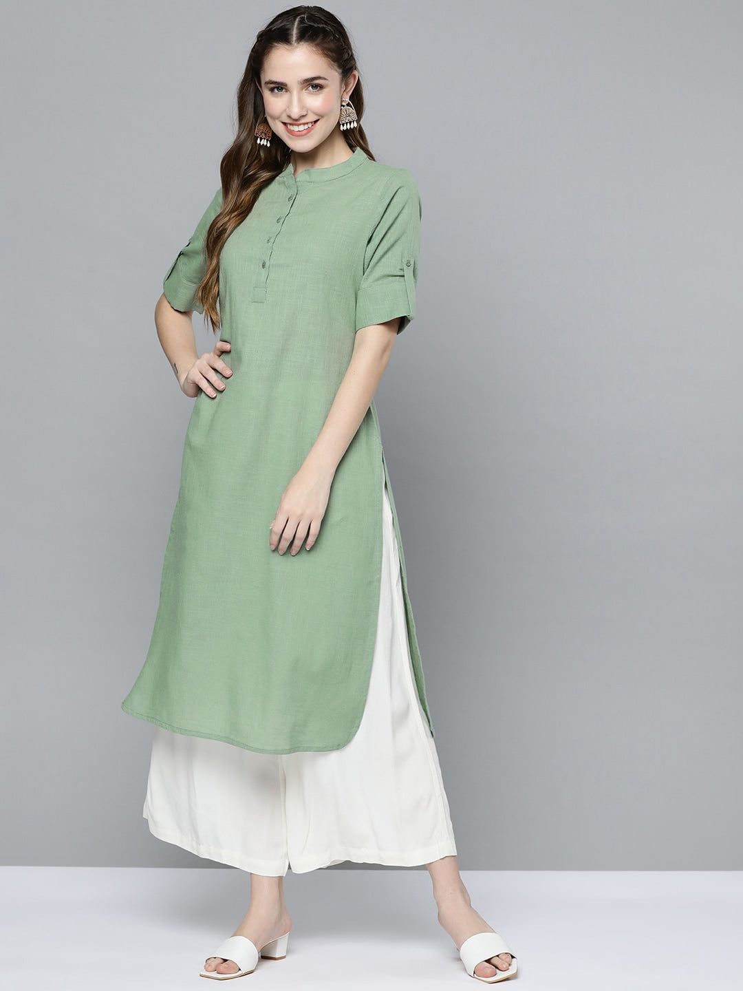 HERE&NOW Women Mint Green Pakistani Style Kurta