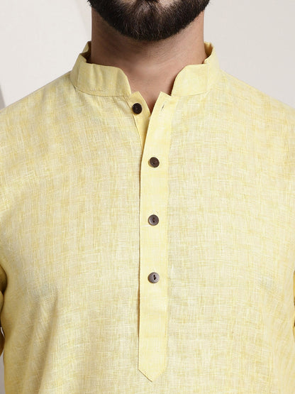 Sojanya Men Yellow Dobby Self-Checked Straight Kurta