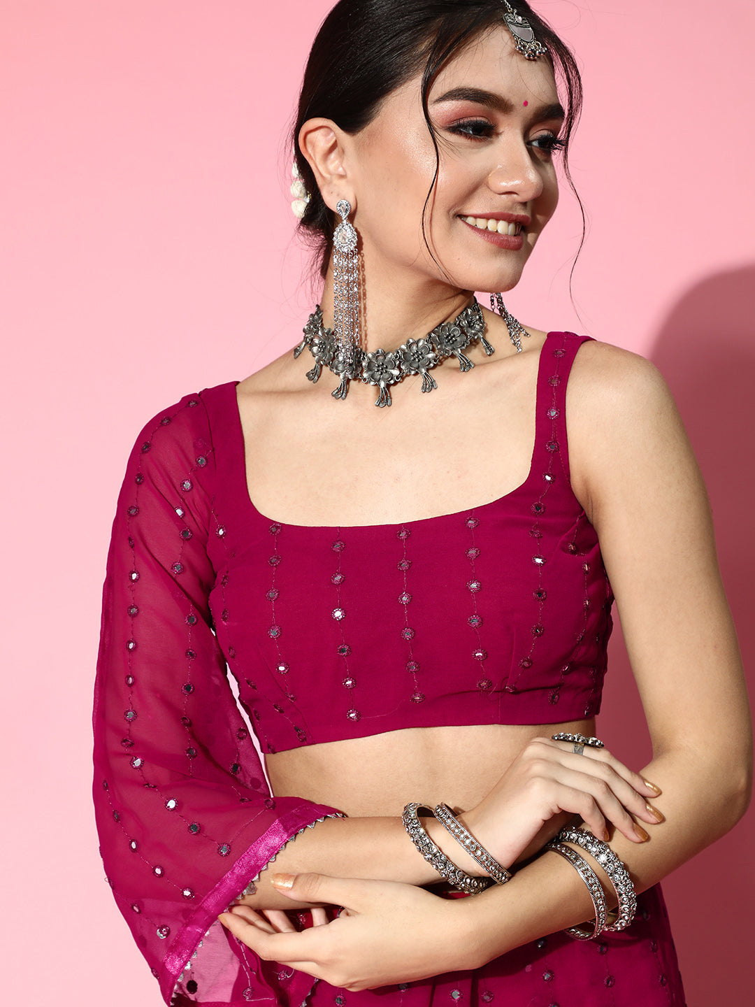 Tikhi Imli Embellished Poly-Georgette Saree with Solid border