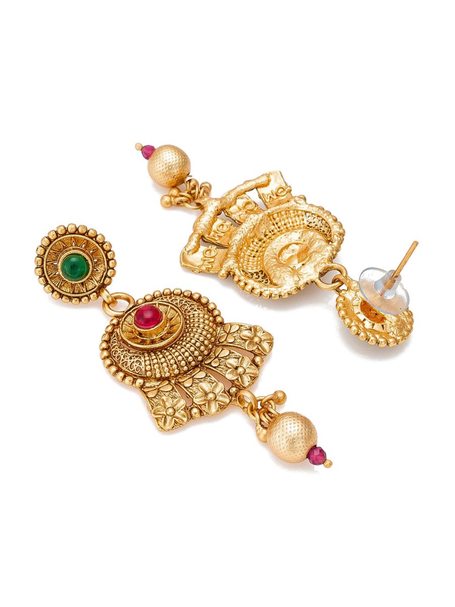 Aadita Gold-Polished & Red e Studded Jewellery Set