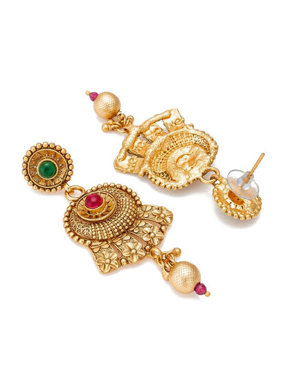 Aadita Gold-Polished & Red e Studded Jewellery Set