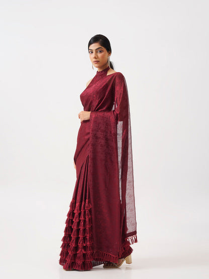 Tikhi Imli Maroon Woven Design Saree