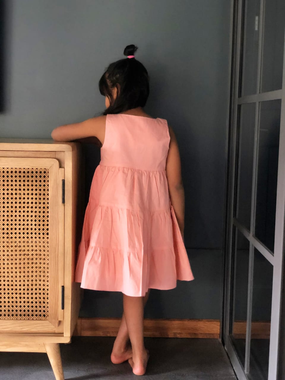 ArthLife Peach Flower Embroidered Tiered Dress