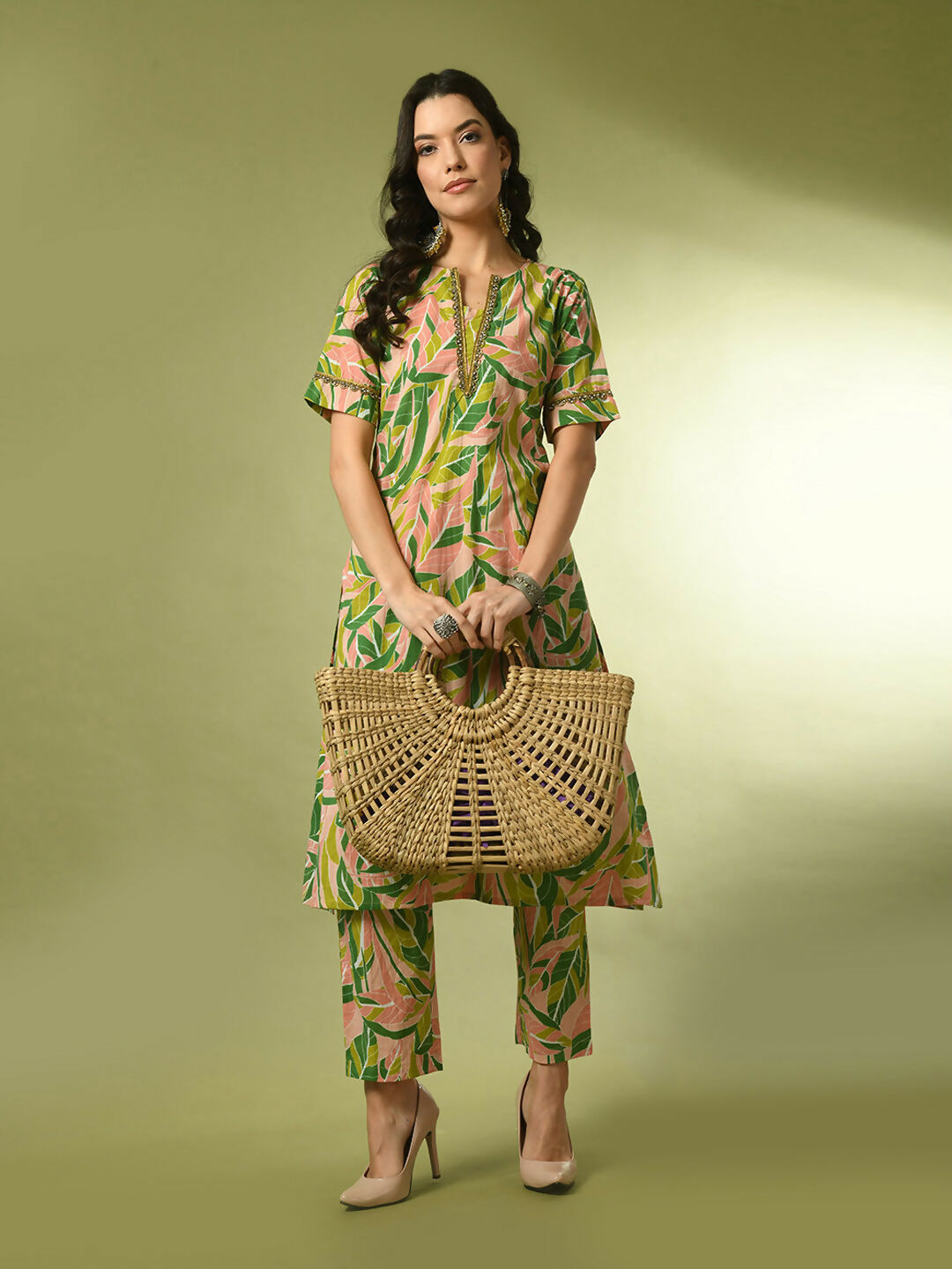 Myshka Women's Multi Printed Cotton Straight Party Kurta Set