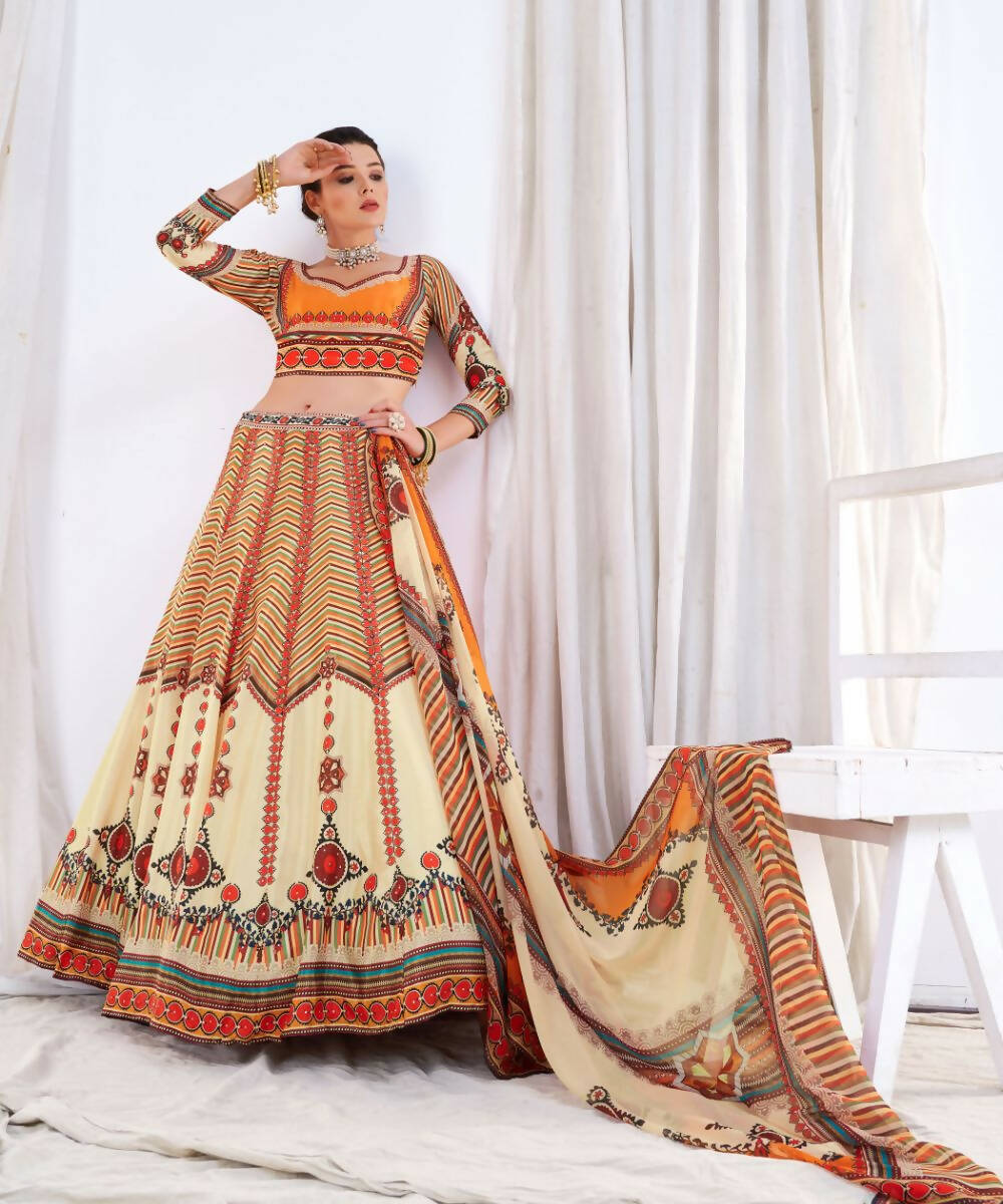 Wedding Designer Offwhite Chinon Lehengha Choli - Anbazaar