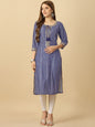 HERE&NOW Blue & White Tie-Up Neck Bandhani Printed Sequined Straight Kurta