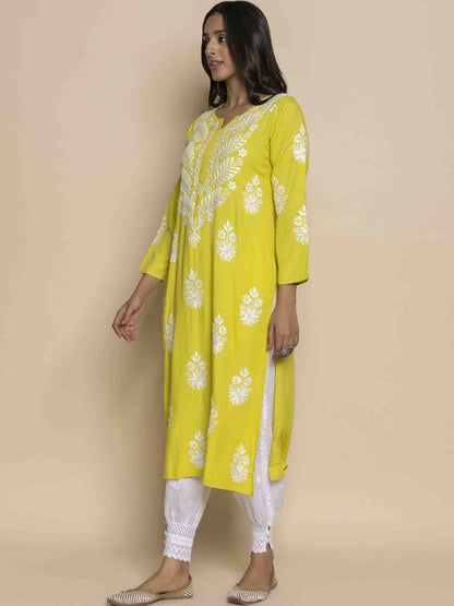 HOUSE OF KARI Floral Embroidered Chikankari Straight Kurta