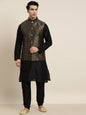 Sojanya Men Black Solid Kurta with Churidar & Nehru Jacket