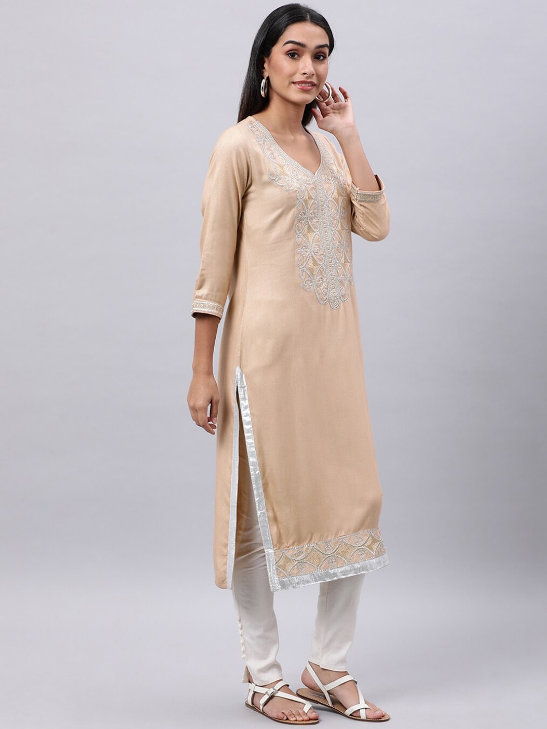 Souchii Beige & shifting sand Thread Work Grandeur & Majestic Artwork Kurta
