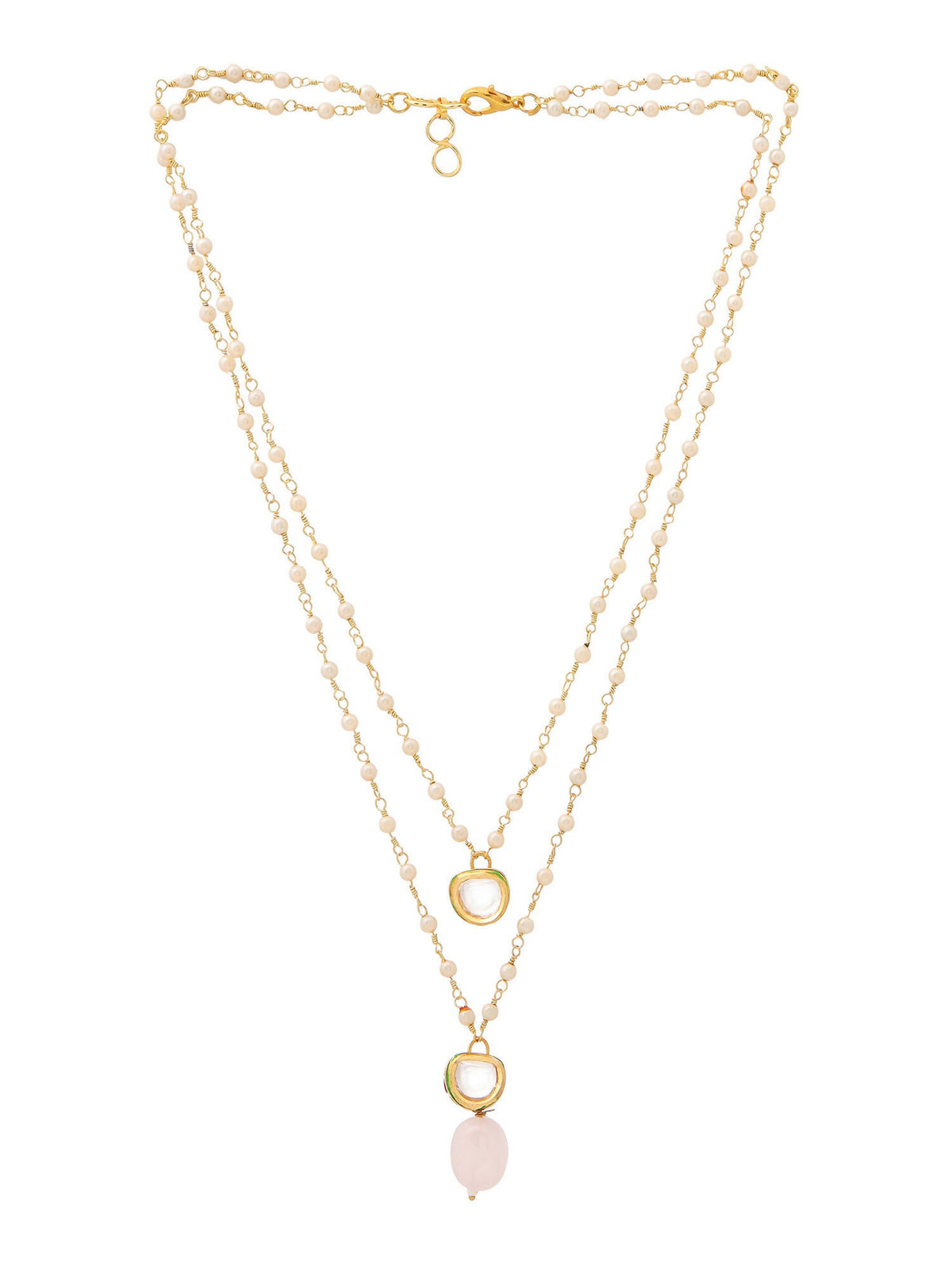 Ruby Raang Pink Onyx and Kundan Necklace