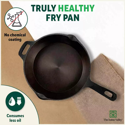 The Indus Valley Super Smooth Cast Iron Frypan+ Free ₹110 Spatula, Pre-seasoned, Nonstick, 100% Pure,Toxin-free, 25.4cm, 1.7L, 2.4kg