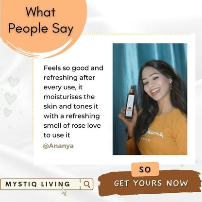 Mystiq Living Rose Water Pure & Natural Spray Face Toner, Gulab Jal For Skin & Hair