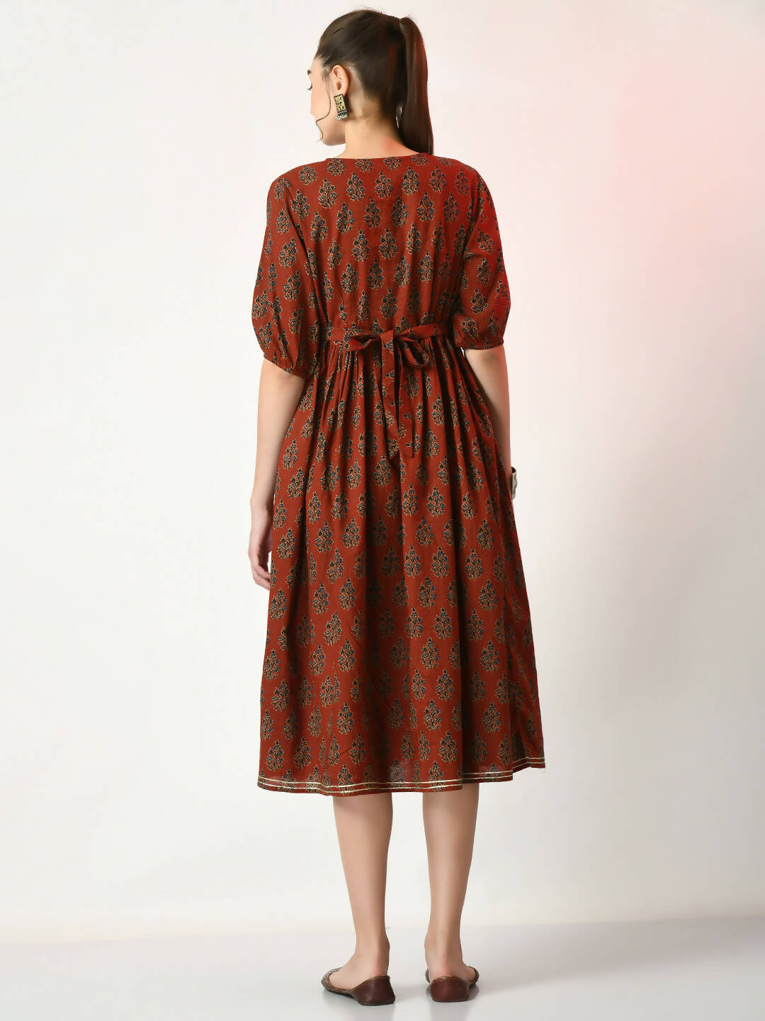 Myshka Women's Rust Empire Printed Dress