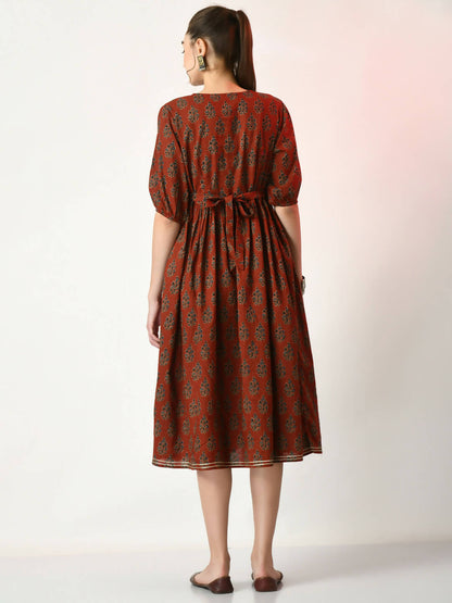 Myshka Women's Rust Empire Printed Dress