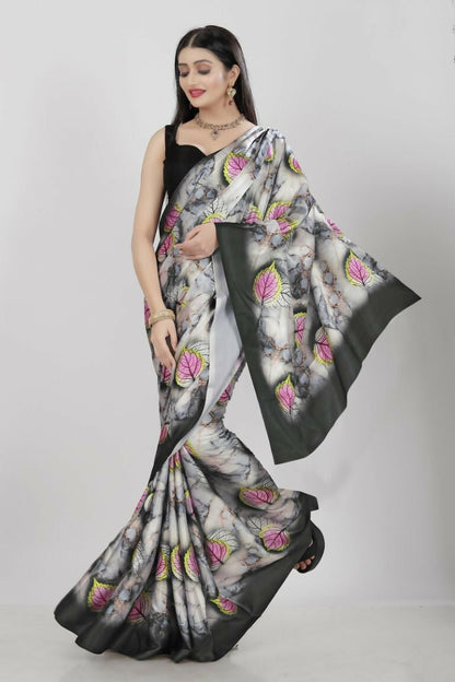 Aayaa Designer Printed Satin Saree - Multi Color