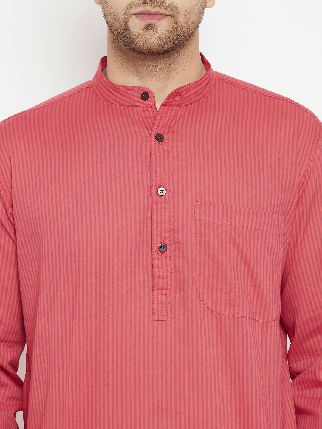 Even Apparels Rust Pure Cotton Long Men's Kurta With Band Collar