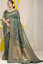 Jyoti Fashion Women's Bottle Green Kanjivaram Silk Zari Woven Saree with Blouse