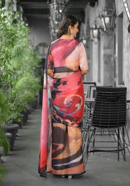 stylish Casual Red Imported georgette Ready to Wear Fancy Saree - Ashwini