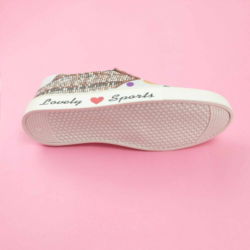 Tiny Bugs Girls Multi Printed Slip Ons Sneakers - White