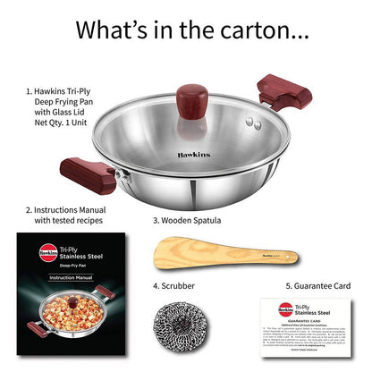 Hawkins Tri-Ply Stainless Steel Deep-Fry Pan with Glass Lid Silver (SSD15G)