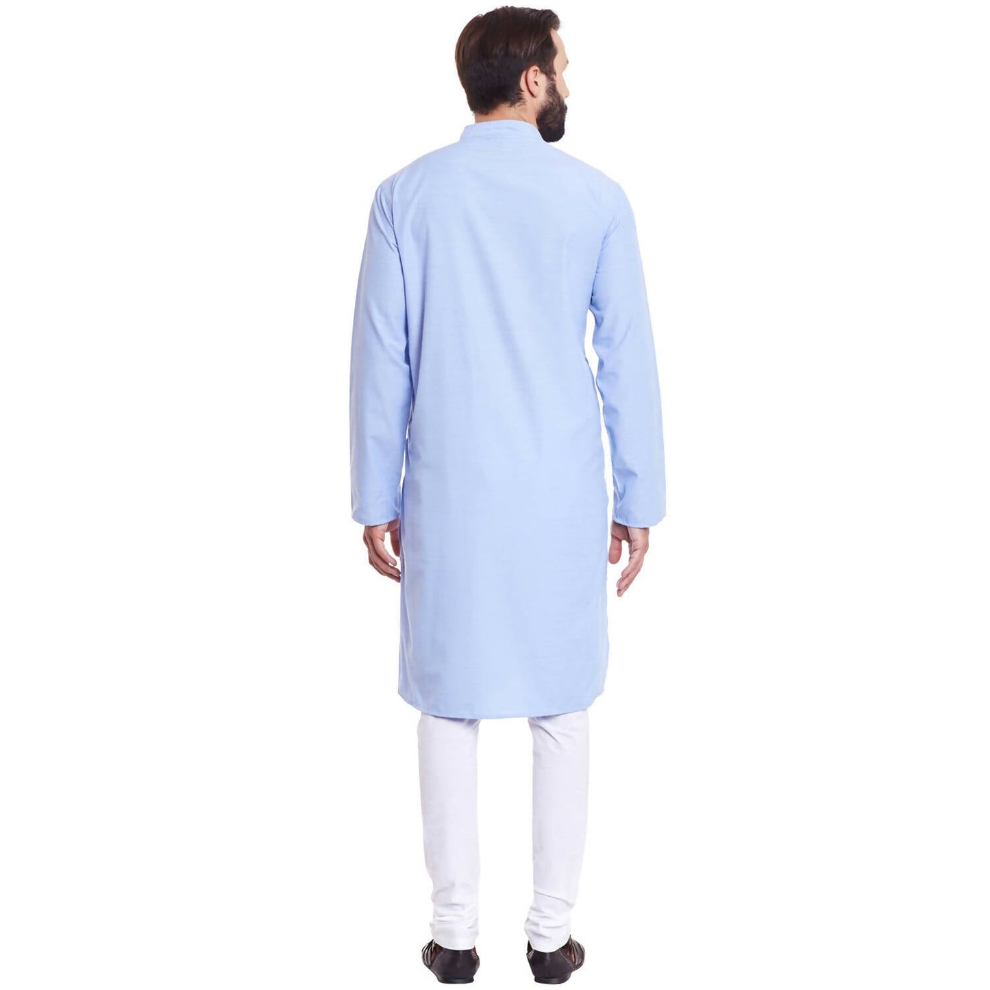 Even Apparels Blue Color Pure Cotton Men's Kurta With Band Collar