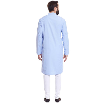 Even Apparels Blue Color Pure Cotton Men's Kurta With Band Collar
