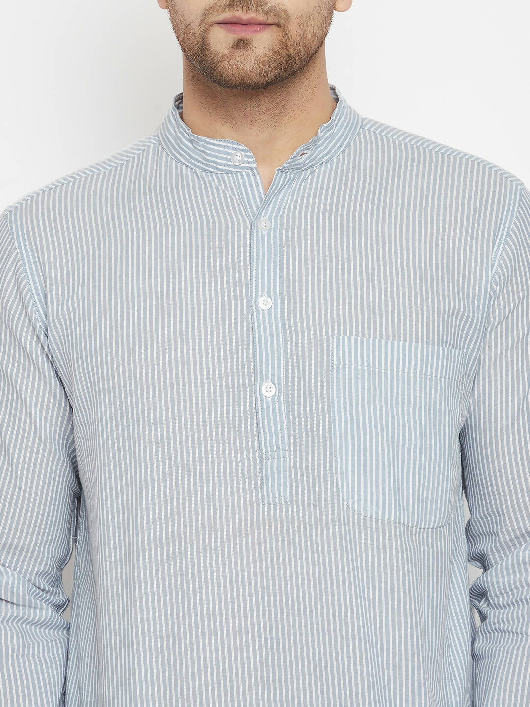 Even Apparels Grey Pure Cotton Men's Long Kurta With Band Collar