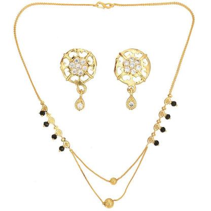 AanyaCentric Gold-Polished Short Mangalsutra Set with Earrings
