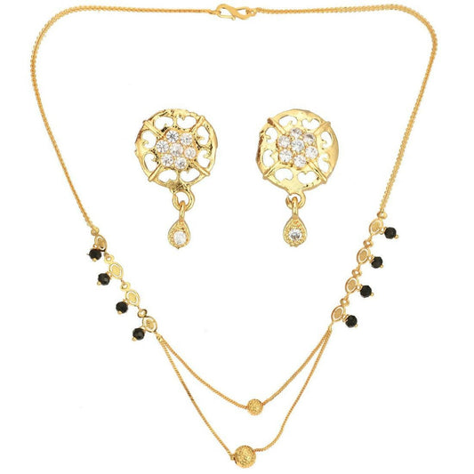 AanyaCentric Gold-Polished Short Mangalsutra Set with Earrings