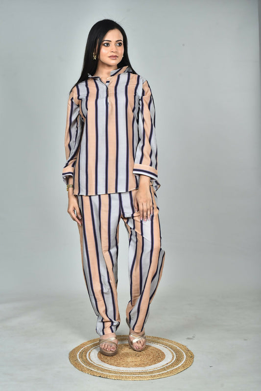 Morchari Digital Print Semi Muslin Co-Ord Set Top & Trouser-Multicolor