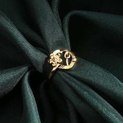 AanyaCentric Gold-Polished Jewelry Combo: Elegant Short Mangalsutra, Finger Ring, and American Diamond Earrings Set