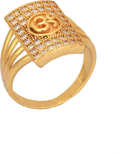 AanyaCentric Gold-Polished American Diamond Ad Ring for Boys & Man