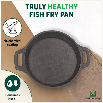The Indus Valley CASTrong Cast Iron Fish Fry Pan, Pre-seasoned, Nonstick, 100% Pure, Toxin-free, Induction, 22.4/25cm, 1.5kg/2kg