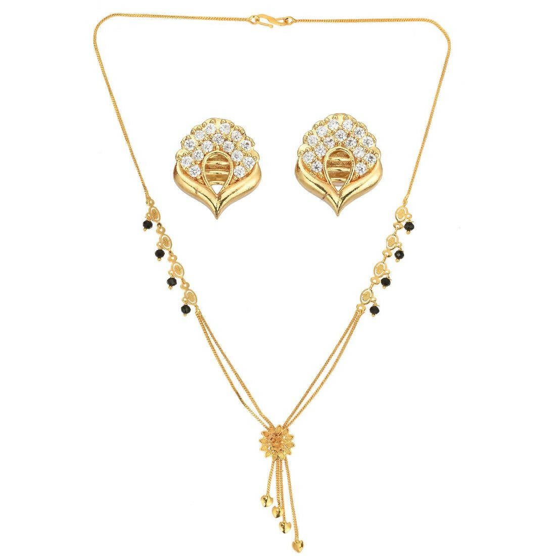 AanyaCentric Gold-Polished Short Mangalsutra Set with Earrings