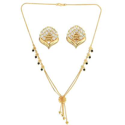 AanyaCentric Gold-Polished Short Mangalsutra Set with Earrings