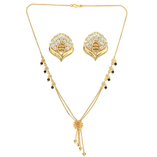 AanyaCentric Gold-Polished Short Mangalsutra Set with Earrings