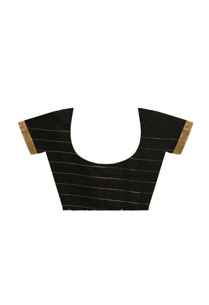 Mominos Fashion Moeza Black Bhagalpuri Handloom Silk Raj Shree Saree with unstitched Blouse piece