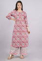 Vamika Printed Cotton Pink Party Wear/Casual Wear Kurta Set/Suit