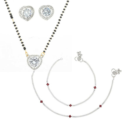 AanyaCentric Gold-Polished Mangalsutra Pendant Earring Set & Silver Plated Anklet
