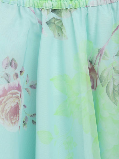 Ahalyaa Aqua Blue Organza Printed Lehenga Choli For Kids For Girls