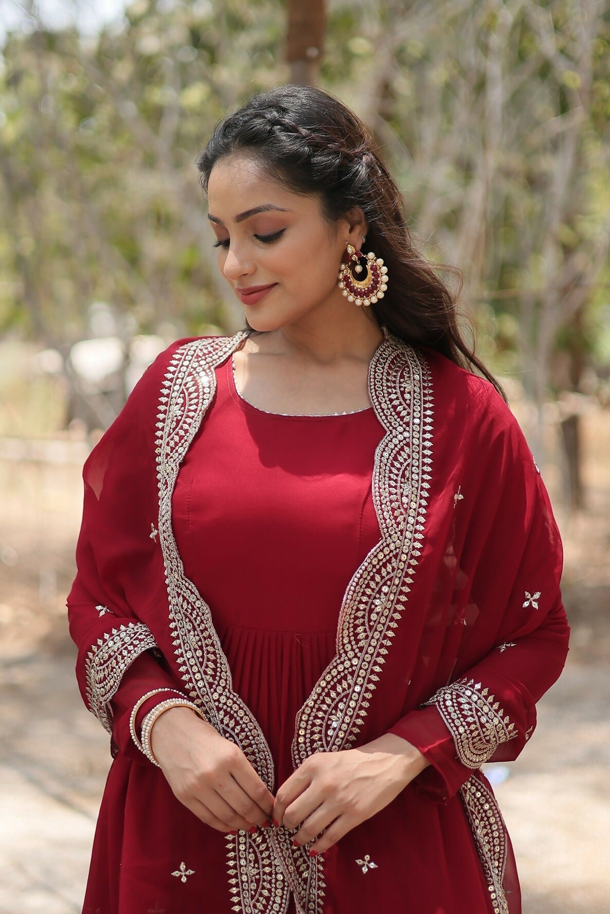 Joban Fashion Maroon Georgette Sequence Embroidery Work Kurta Set