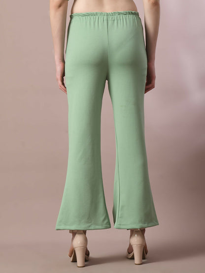 Myshka Women's Sea Green Solid Party Parallel Trousers