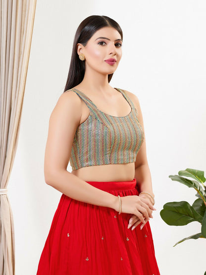 Joban Fashion Cobalt Blue Silk Padded Blouse With Square Neck Sleeveless